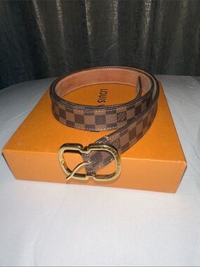 Louis Vuitton Brown Damier Canvas Belt with Gold Double-Loop Buckle